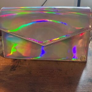 Anima Iris Holographic Silver Satchel with Pink Braided Strap